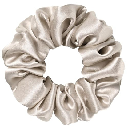 Silk Scrunchie 1.4" Medium Wide 6A 22 Momme 100% Mulberry Silk Hair Ties,Gentle on Hair No Damage No Crease for Women Girls Curly Thick Wavy Hair,Sample Fabric Provided (1, Light Brown) - color: Light Brown