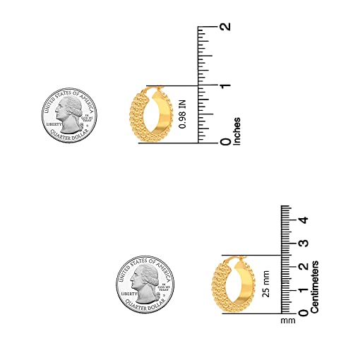 LeCalla 925 Sterling Silver Bali-Style Hoop Earrings Lightweight Click-Top Antique Two-Tone Beaded Italian Bali Style Earring Hoops for Women - style: Gold-plated Beaded