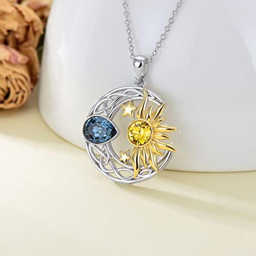 AOBOCO 925 Sterling Silver Moon Sun Star Necklace Celtic Jewelry for Women Girls - color: Silver&Gold