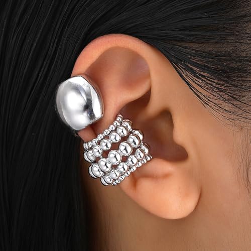 Gold Ear Cuff for Women Non-Piercing Earrings Clip-On Cartilage Earring Gold Plated Beaded Ear Cuff Climber Non-Pierced Wrap Around Earring for Cartilage Dainty Fake Piercings Earings