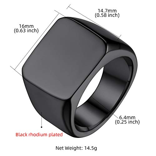 GoldChic Jewelry Personalized Signet Rings Men Women, Stainless Steel Custom Photo Bold Square/Oval Monogram/Old English Initial Pinky Stacking Statement Ring in Black/Silver/Gold (Size 7-14) - color: Black-Blank - Square