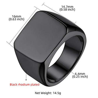 GoldChic Jewelry Personalized Signet Rings Men Women, Stainless Steel Custom Photo Bold Square/Oval Monogram/Old English Initial Pinky Stacking Statement Ring in Black/Silver/Gold (Size 7-14) - color: Black-Blank - Square