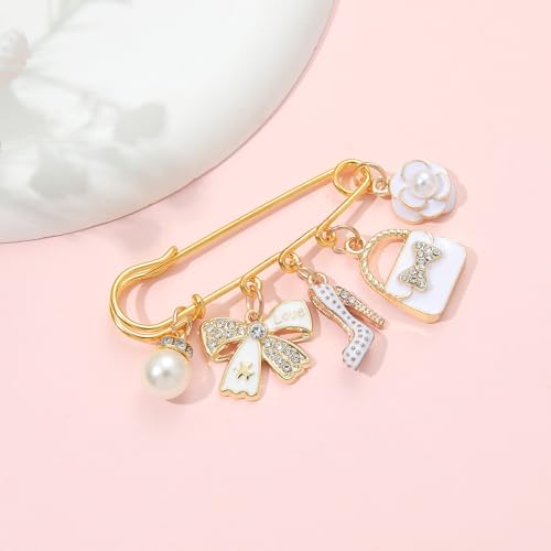 PHAETON 10PCS Elegant Retro Women Brooch Pin with Butterfly Bow, High-heel Shoes, Handbag, Flower, Pearl Pendant for Women Girls Gift