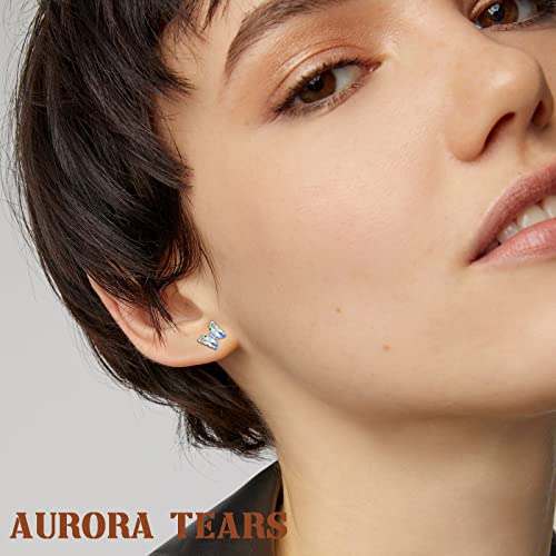 Aurora Tears Butterfly Necklace Earrings Ring Bracelet - Women 925 Sterling Silver Animal Butterflies Birthstone Pendant Crystal Wedding Birthday Jewelry - color: earrings-April-Diamond
