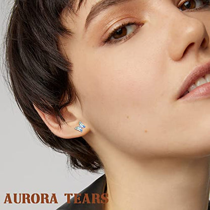 Aurora Tears Butterfly Necklace Earrings Ring Bracelet - Women 925 Sterling Silver Animal Butterflies Birthstone Pendant Crystal Wedding Birthday Jewelry - color: earrings-April-Diamond