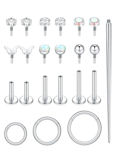 Oveta 16G 18G Flat Back Studs Earrings for Tragus Cartilage Piercing Jewelry, Surgical Steel Nose Rings Hoops 6/8/10mm, Silver/Gold - color: Silver, size: 16g*6/8/10mm bar, multiple stud top