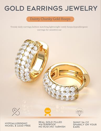 LOLIAS Small 14K Gold Plated Chunky Hoop Earrings for Women Hypoallergenic Silver Earrings Set for Sensitive Ears Non Tarnish Huggie Hoops Earring Stacks for Multiple Piercing Jewelry Lightweight 3Pairs - style: Chunky-14K Gold Plated