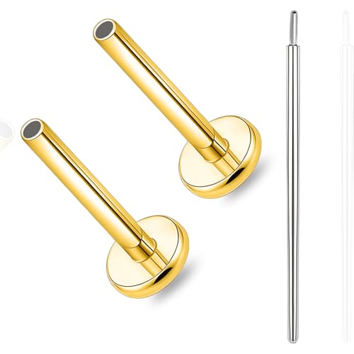 limerencia Titanium Threadless Bar Post for Tragus Body Piercing,16G/18G/20G Press Fit Flat Back Stud Earrings Push in Post Replacement Medusa Helix Couch Piercing Jewelry for Women Men(A Pair) - color: gold tone, size: 16G-10mm