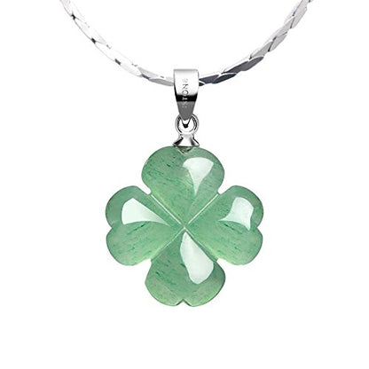iSTONE 925 Sterling Silver Natural Crytral for Womens Pendant Necklace, Gemstone Birthstone with 17.8" Silver Chain Ladies - color: Green Four Leaf Clover