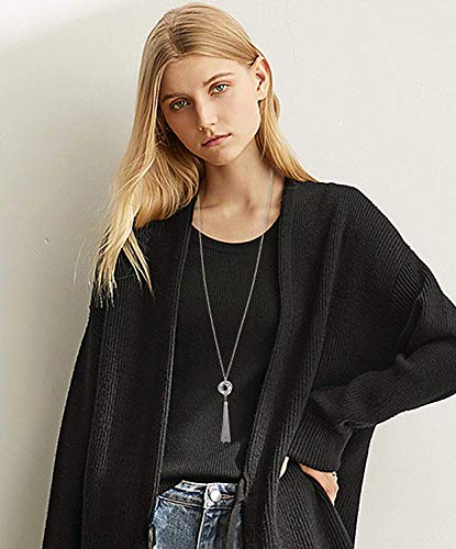 3PCS Long Pendant Necklaces for Women Disk Circle Pendant Triple Stack Pendant Necklace Tassel Sweater Necklace Statement Necklace Y Necklaces Set - color: Silvertone B