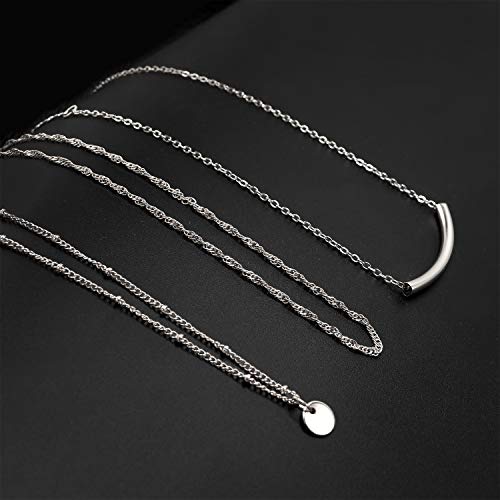 Aisansty Dainty Layered Choker Necklaces Handmade Coin Tube Star Pearl Pendant Multilayer Adjustable Layering Chain Gold Plated Necklaces Set for Women - color: Silver, style: Silver Coin&Bar