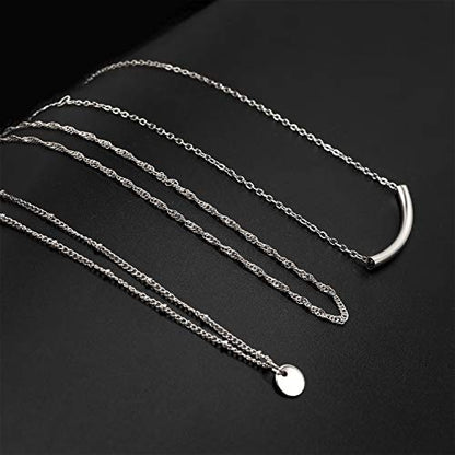Aisansty Dainty Layered Choker Necklaces Handmade Coin Tube Star Pearl Pendant Multilayer Adjustable Layering Chain Gold Plated Necklaces Set for Women - color: Silver, style: Silver Coin&Bar