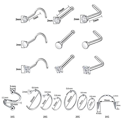 A-minusone 84+98+120PCS Body Septum Piercing Kit 14G 16G Tools for Nose Tongue Lip Ear Eyebrow Belly Button Cartilage Tragus Industrial Barbell Helix Daith Piercing Jewelry Clamps - size: 120 Pcs
