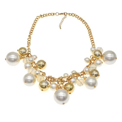 utop JNF Hand made Pearl Statement Necklace for Women Rhinestone Multilayer Crystal Necklaces Chunky Pearl Necklace Large Pearl Necklace and Earrings Set for Mother Mom's gift - color: chain pearl necklace