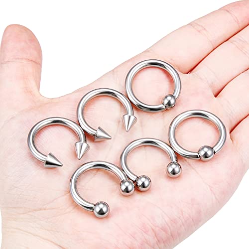 00G 0G 2G 4G 6G 8G 10G 12G 14G 16G Septum Rings Silver Black Surgical Steel Heavy Gauges Earrings Stretching kit Eyebrow Lip Septm Nose Rings Helix Tragus Daith Rook Earrings Hoops 10mm-19mm - color: Silver, size: 8G(3.0mm)-Inner Dia:16mm