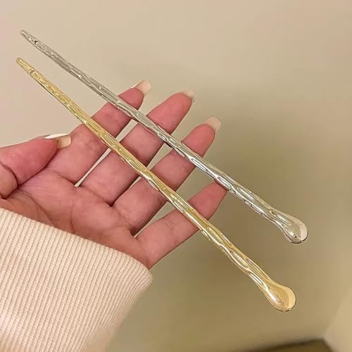 Geometric Alloy Hair Chopsticks, Pale Gold Silver Minimalist Japanese-Style Hair Clasp for Buns, DIY-Charm Compatible Hair Accessories for Women with Long Hair