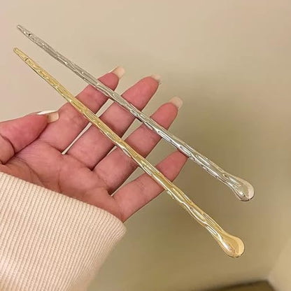 Geometric Alloy Hair Chopsticks, Pale Gold Silver Minimalist Japanese-Style Hair Clasp for Buns, DIY-Charm Compatible Hair Accessories for Women with Long Hair
