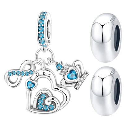 3PCS Birthstone Stone Charms for Charms Bracelet 925 Sterling Silver Infinity Love Heart Crown Dangle Charms Spacer Stopper Beads for Bracelets and Necklaces, Birthday Mother's Day Christmas Gifts For Women. - color: 12 Dec. 3PCS