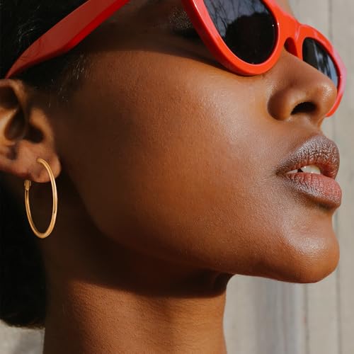 Jewlpire 14K Gold Plated 925 Sterling Sliver Post Hoop Earrings, 2MM Thick Hoop earrings Lightweight Large Hoop Earrings for Women Trendy 20/30/40/50/60/70mm - color: 14K Gold Plated, size: 70mm