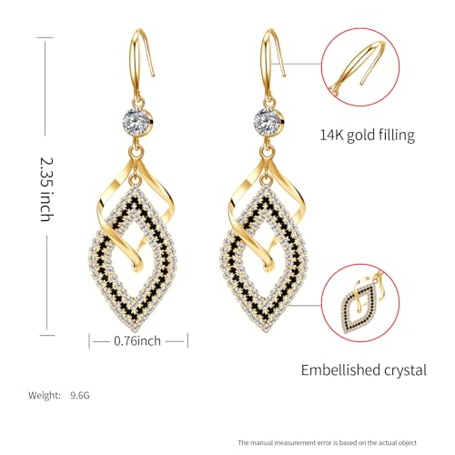 Bohemian Long Drop Dangle Earrings for Women, Chic Boho CZ Wedding Jewelry | Hypoallergenic 14K Gold 925 Sterling Silver Handmade Linear SwirlWire Diamond Earrings,Christmas&Mother's Day,Gifts for Women - color: Gold