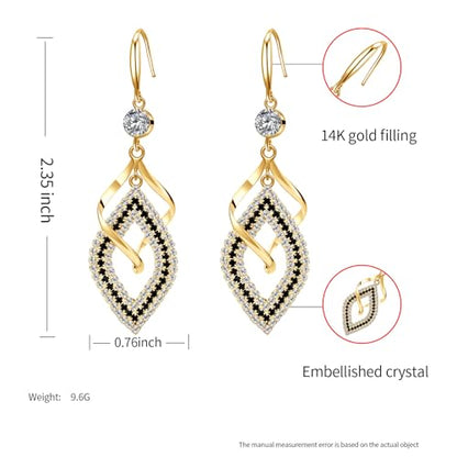 Bohemian Long Drop Dangle Earrings for Women, Chic Boho CZ Wedding Jewelry | Hypoallergenic 14K Gold 925 Sterling Silver Handmade Linear SwirlWire Diamond Earrings,Christmas&Mother's Day,Gifts for Women - color: Gold