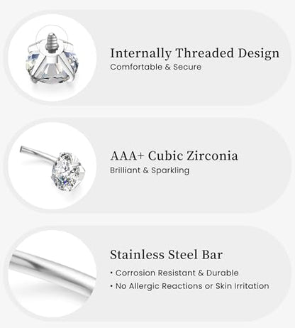 BSJ4U Belly Button Ring Gold Plated Silver CZ Belly Rings for Women Heart Butterfly Flower Dangle Navel Belly Button Piercing Jewelry - color: Silver Belly Button Rings