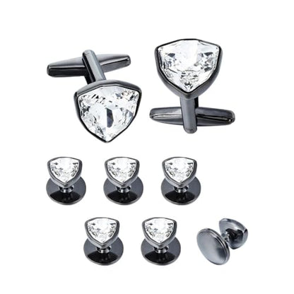 Men's Cufflinks Stud Earrings Set Best Gifts for Wedding Black Red Shirt Accessories - color: white-Fruit peach5