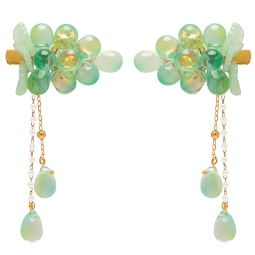 A Pair Wedding Hair Clips, Handmade Floral Design Alligator Crystal Hair Clips Pearl Barrettes, Rhinestones Flower Clips Pearl Headpieces Hair Pins Hair Accessories for Women Girls (Green) - color: Green