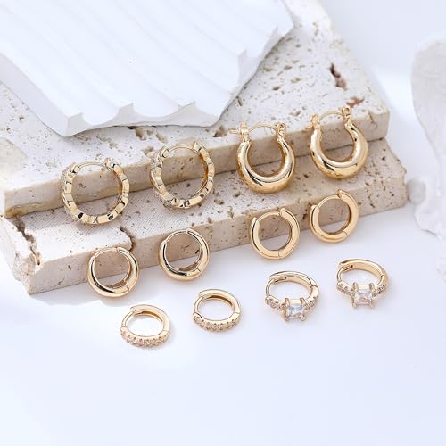 Wgoud Small Gold Hoop Earrings Set for Women, 6 Pairs 14K Gold Plated Hypoallergenic Lightweight Huggie Hoops Earrings, Trendy Cartilage Cubic Zirconia Earrings for Women Gifts. - color: G-Gold hoops