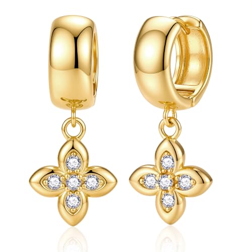 Gold Dangle Earrings for Women, 14K Gold Plated Chunky Hoop Earrings with Charms Cubic Zirconia Drop Earrings Statement Jewelry for Women - color: Gold E