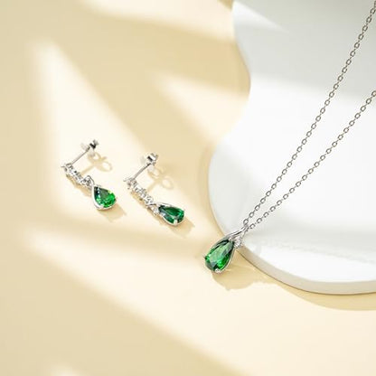 immobird 925 Sterling Silver Infinity Birthstone Jewelry Set Teardrop | Birthstone Necklace and Earring Set, Small Pear-shape Pendant, Drop Earring, Timeless Gift for Her, Daily Wear, Nice Gift Box - color: 05-May.