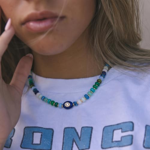 Chunky Beaded Necklace for Women Colorful Bead Choker Necklace Fashion Trendy Summer Boho Bead Statement Necklaces Beach Vocation Holiday Jewelry Gifts - color: Blue Green Mixed