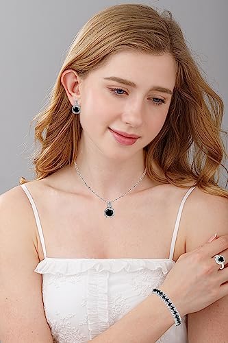 Paxuan 4pcs Cubic Zirconia Wedding Jewelry Sets for Bride Bridesmaid Cubic Zirconia Pendant Necklace Earrings Link Tennis Bracelet Open Ring Set for Women - color: Platinum Plated Black Cubic Zirconia