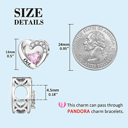 SEVENWELL Jan-Dec Birthstone Charms for Pandora Bracelets, Heart Charm | Fits Most European Charm Bracelets, Sparkling Heart CZ, Birth Flower Engraved, Gift Ready, Nickel-Free - color: October Birthstone Charm