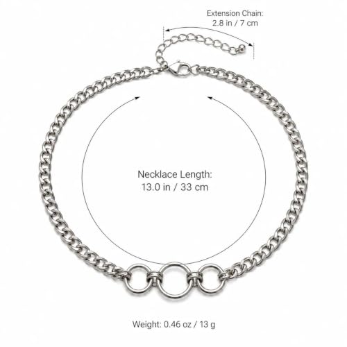 Gothic Chunky Silver Circle Choker Necklace for Women, Y2k Vintage Adjustable Geometric Round Chain Necklace Trendy Statement Punk Jewelry Party Gifts