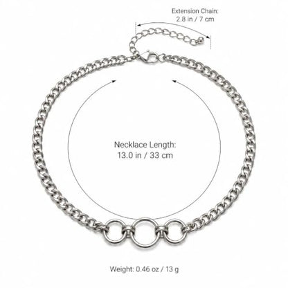 Gothic Chunky Silver Circle Choker Necklace for Women, Y2k Vintage Adjustable Geometric Round Chain Necklace Trendy Statement Punk Jewelry Party Gifts