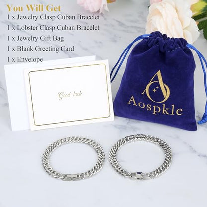2PCS Cuban Link Bracelet, Silver Gold Black Sturdy 316L Stainless Steel Cuban Link Chain for Men Jewelry Set with Gift Message Card 8mm, 7/8/9 Inches - color: Silver, size: 7 inches
