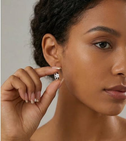 Reffeer Solid 925 Sterling Silver Flower Hoop Earrings Huggie for Women Teen Girls Daisy Hoop Earrings Cartilage Helix Earrings - color: A-Silver