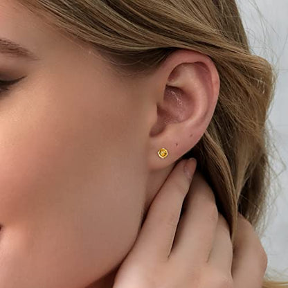 Gem Stone King 14K Gold Gemstone Birthstone Stud Earrings For Women Men | 4MM Round Cut | Solitaire Gold Studs with Secure Backs | Fine Jewelry for Her Him Mom Dad Wife - color: Citrine-November