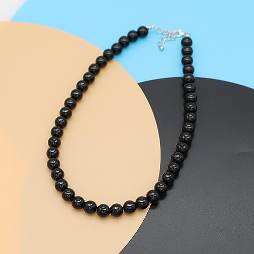 Long Simulated 10mm AAA Pearl Strand Necklace for Women Multicolor Pearl Choker Necklace 1920s Pearl Statement Necklace Costume Jewelry - color: 10mm Black