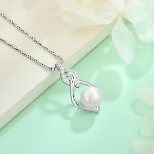STARCHENIE 925 Sterling Silver Infinity Pearl Necklace for Women | 8mm Freshwater Cultured Pearl，925 Sterling Silver 18"+2" Chain，Christmas Mother's Day Jewelry Gift for Mom, Sister, Friend - color: Silver