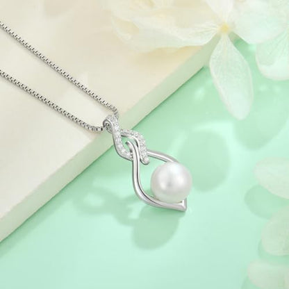 STARCHENIE 925 Sterling Silver Infinity Pearl Necklace for Women | 8mm Freshwater Cultured Pearl，925 Sterling Silver 18"+2" Chain，Christmas Mother's Day Jewelry Gift for Mom, Sister, Friend - color: Silver