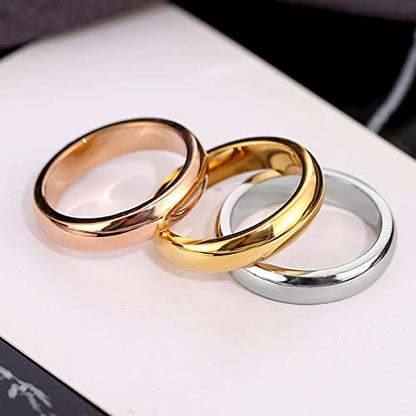 CCBFY 2 MM 4 MM Stainless Steel Ring Jewel Roman Numerals Stackable High Polish Plain Dome Tarnish Resistant Comfort Fit Ring Wedding Band Size 3-15 - color: 4mm - Gold