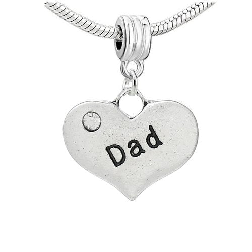 Sexy Sparkles Heart Charm – Fits Snake Chain Bracelets, Compatible with European, Biagi, and Chamilia, Ideal for Friendship and Family Jewelry (2 Pcs Mother Son) - style: Dad