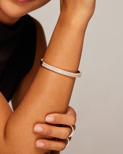 PAVOI 14K Gold Plated Cubic Zirconia Bangle Tennis Bracelets for Women | Classic Love Cuff Bangle Bracelets - style: Chunky