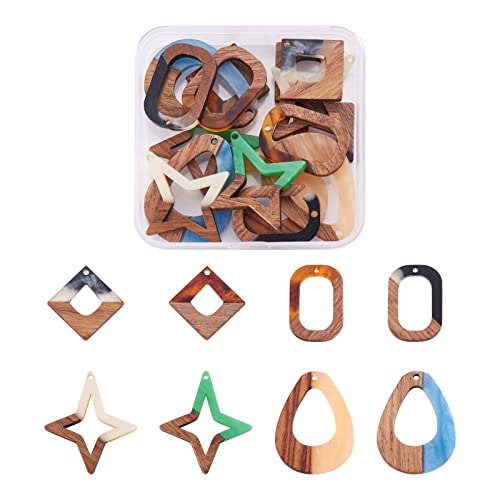 FASHEWELRY Resin Wooden Pendants Vintage Bohemian Resin Wood Statement Oval Teardrop Rectangle Colorful Geometric Blank Pendant Boho Dangle Charms for DIY Necklace Earring Crafts Jewelry Making - color: Geometric-8 Styles-Mixed Color