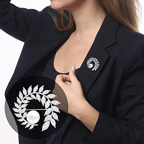 Brooches for Women, Shiny Cubic Zirconia Brooch Pins for Women Fashion Brooch Pin Broach Jewelry Gift - color: Olive branch