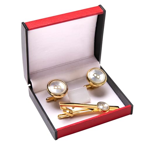 Barry.Wang Mens Cufflinks Tie Clip French Stylish Cuff Links Wedding Shirts Cuff Buttons Elegant Gift Necktie Pin - style: Gold Silvery B