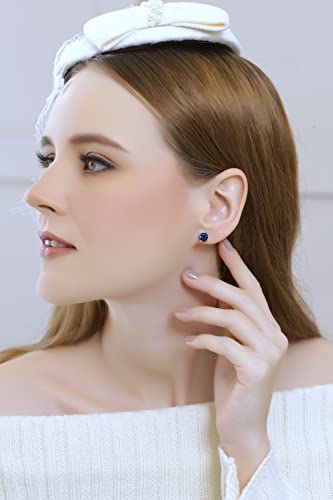 Sapphire Earrings for Women Sterling Silver Trendy Round-Cut Created Blue Gemstone Solitaire Studs for Men Bridesmaids Prom Gift - color: 5mm - Sterling Silver