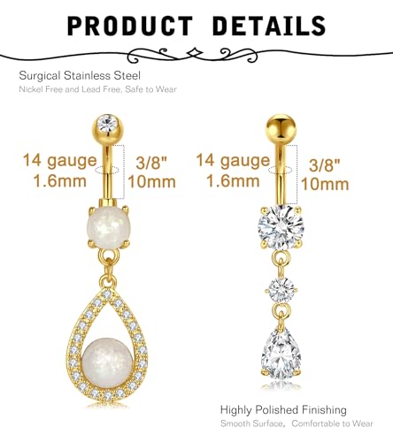 Silver Gold Belly Button Ring for Women Clicker Hoop Belly Rings Opal Navel Piercing Jewelry Dangle Hypoallergenic Surgical Steel Dainty Dangling Navel Rings for Women - color: A1 -4pcs new -gold
